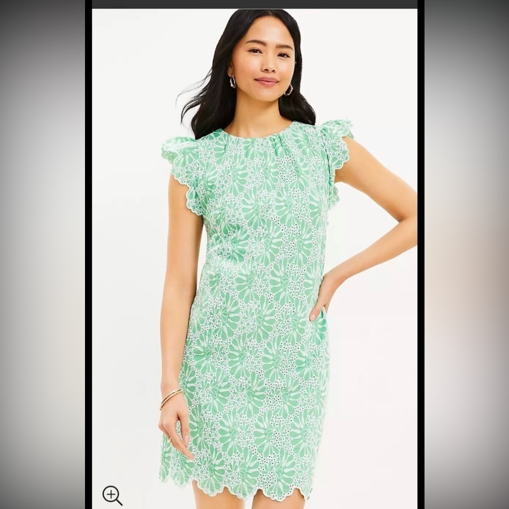 New Loft size 2 eyelet green lace Spring floral shift dress Easter
